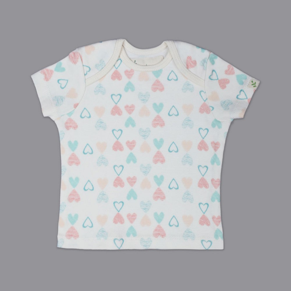 White Heart Printed Half Sleeves T-Shirt