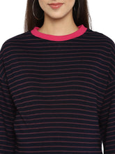 Load image into Gallery viewer, Striped Crew Neck Full Sleeves Nursing Maternity T-Shirt Dress
