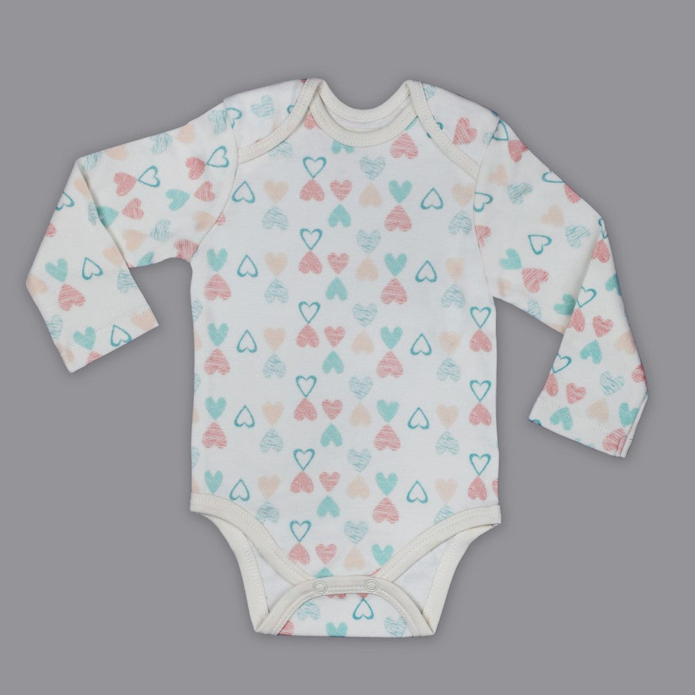 White Heart Printed Full Sleeve Onesie