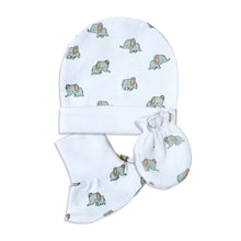 Load image into Gallery viewer, Elephant Theme Newborn Baby Cap, Booties, &amp; Mittens Set
