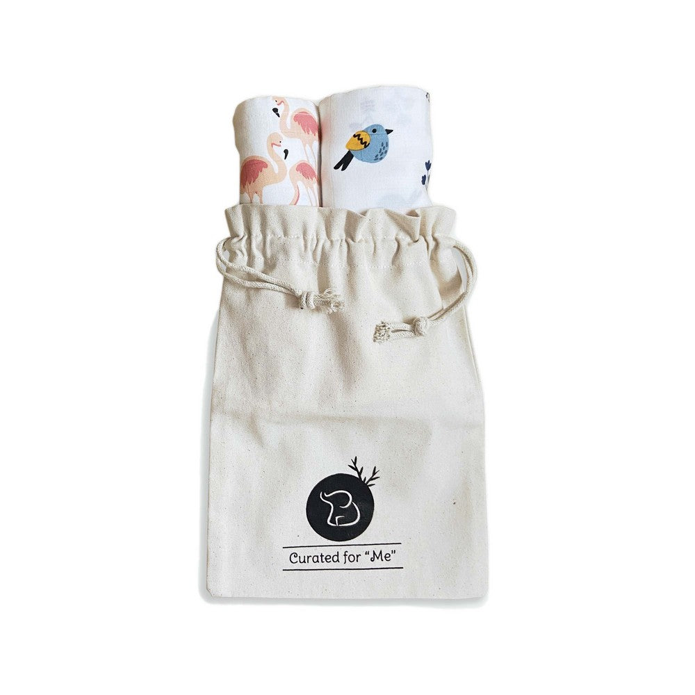 Bird & Flamingo Design Muslin Swaddle Wrap- Pack Of 2