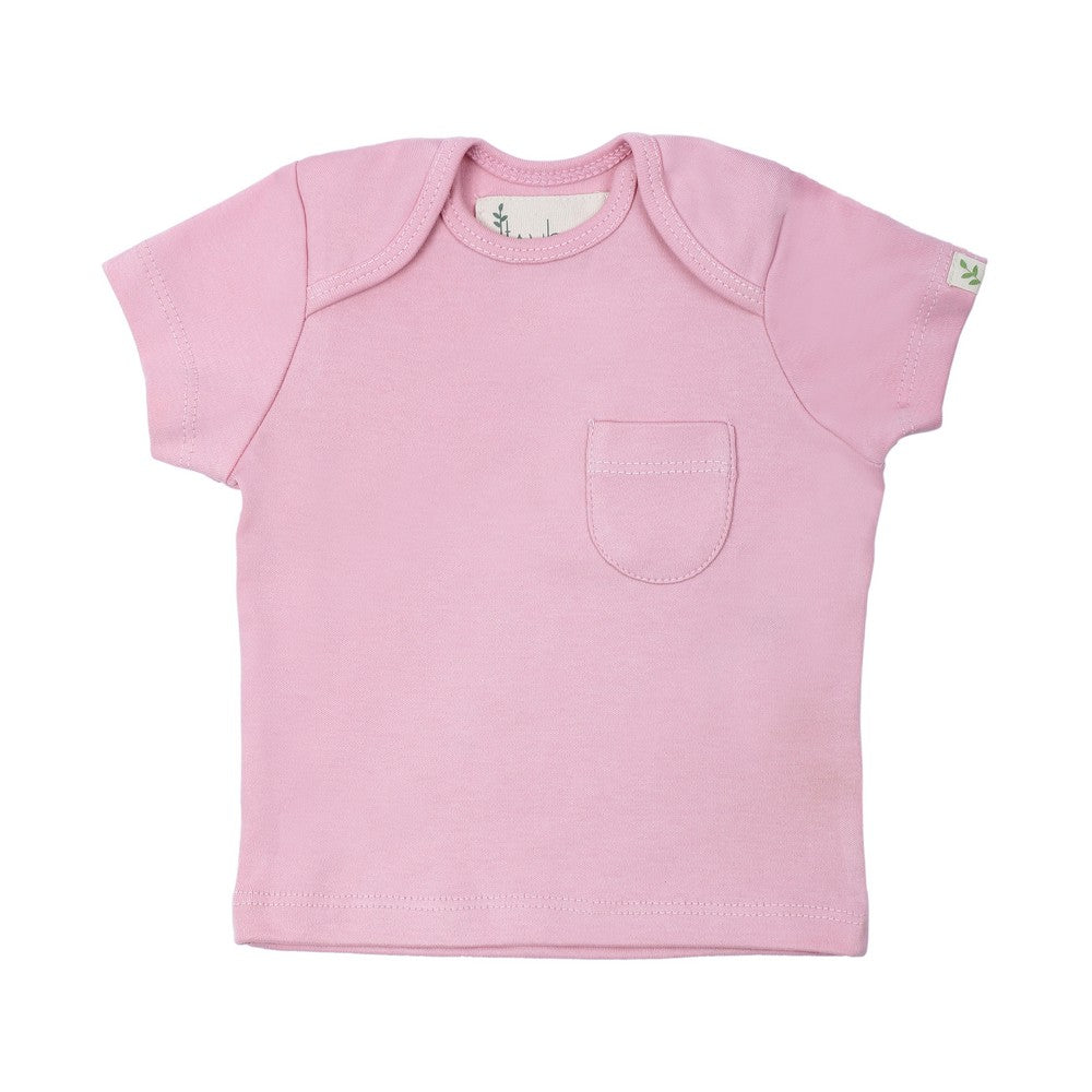 Pink Plain Half Sleeves T-Shirt With Front Pocket