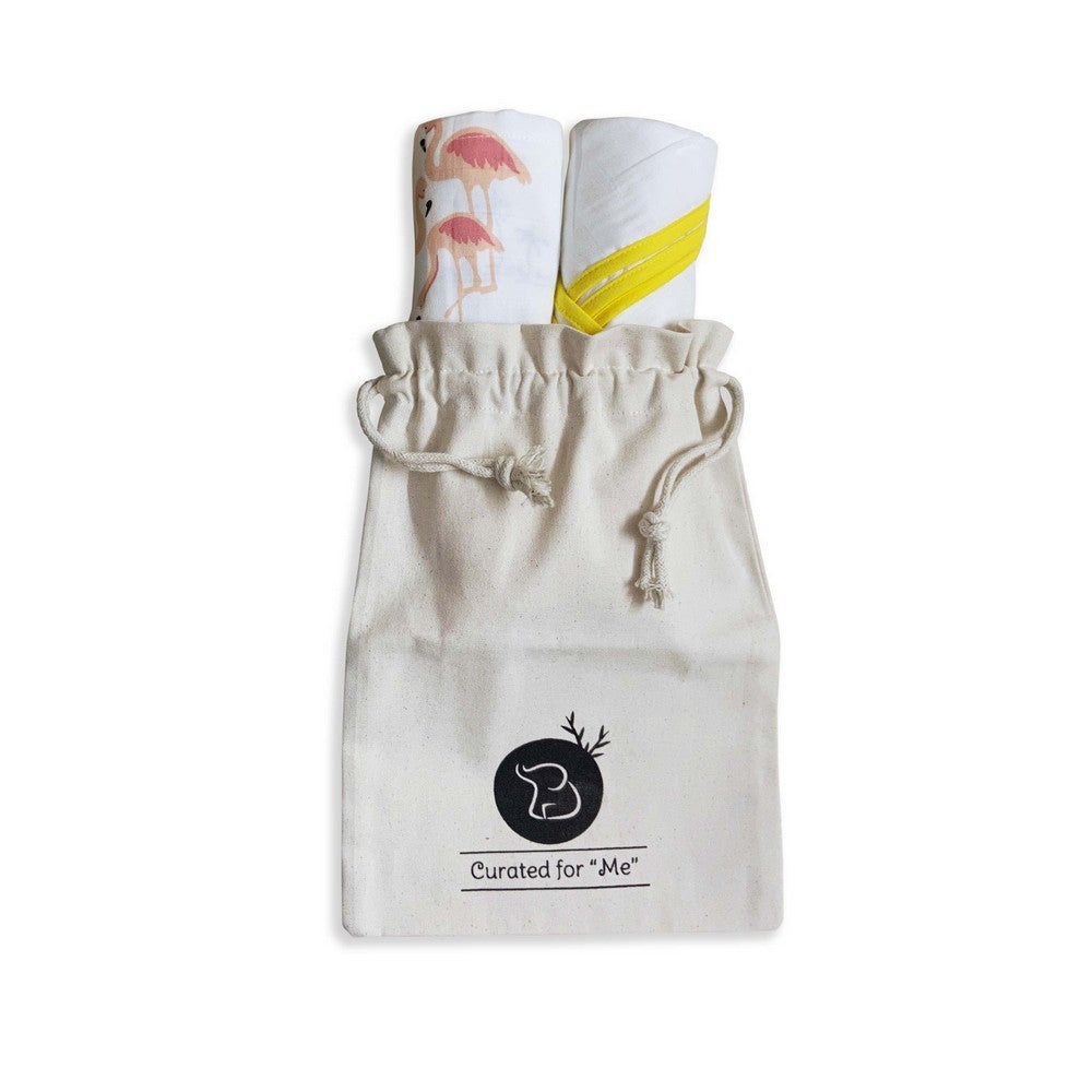 Flamingo & Classic White Design Muslin Swaddle Wrap- Pack Of 2