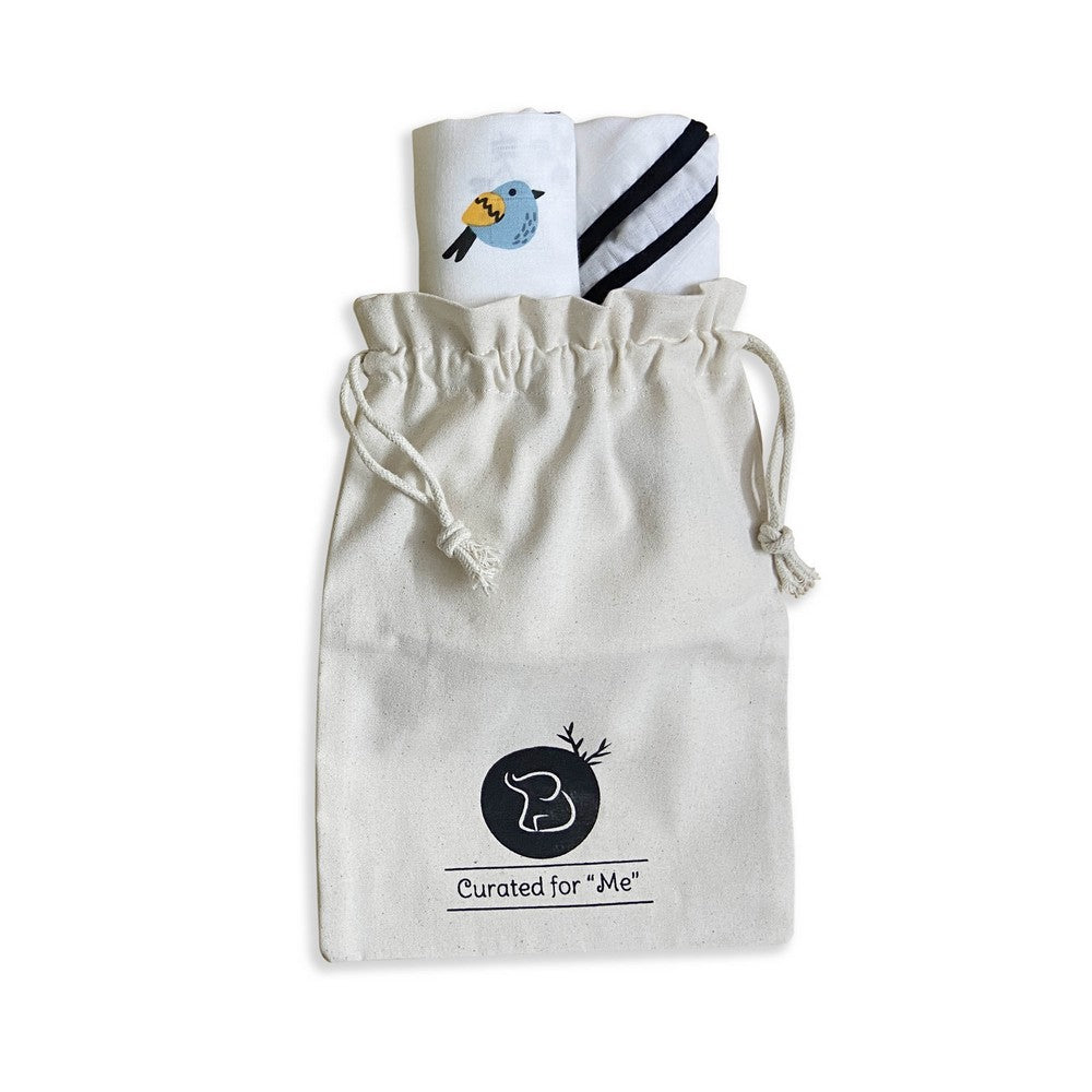 Bird & Classic White Design Muslin Swaddle Wrap- Pack Of 2