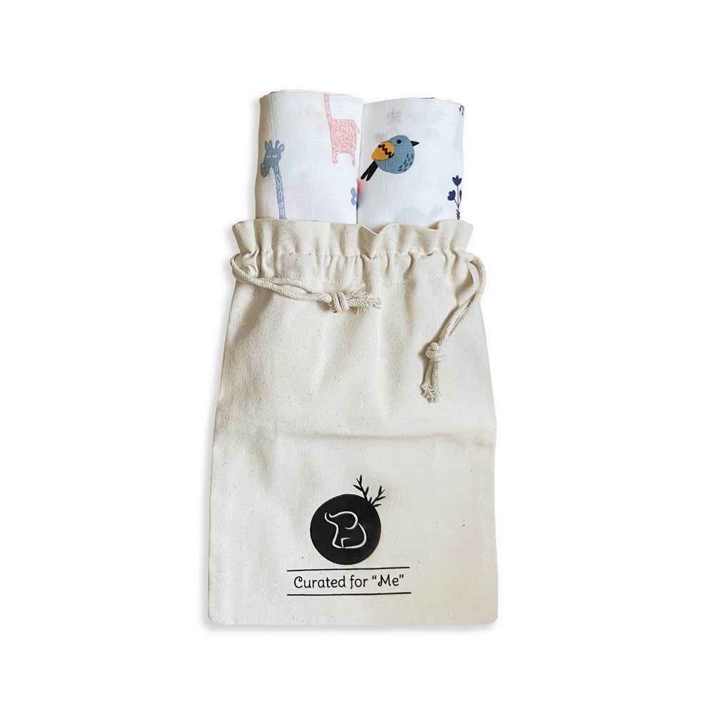 Bird & Giraffe Design Muslin Swaddle Wrap- Pack Of 2