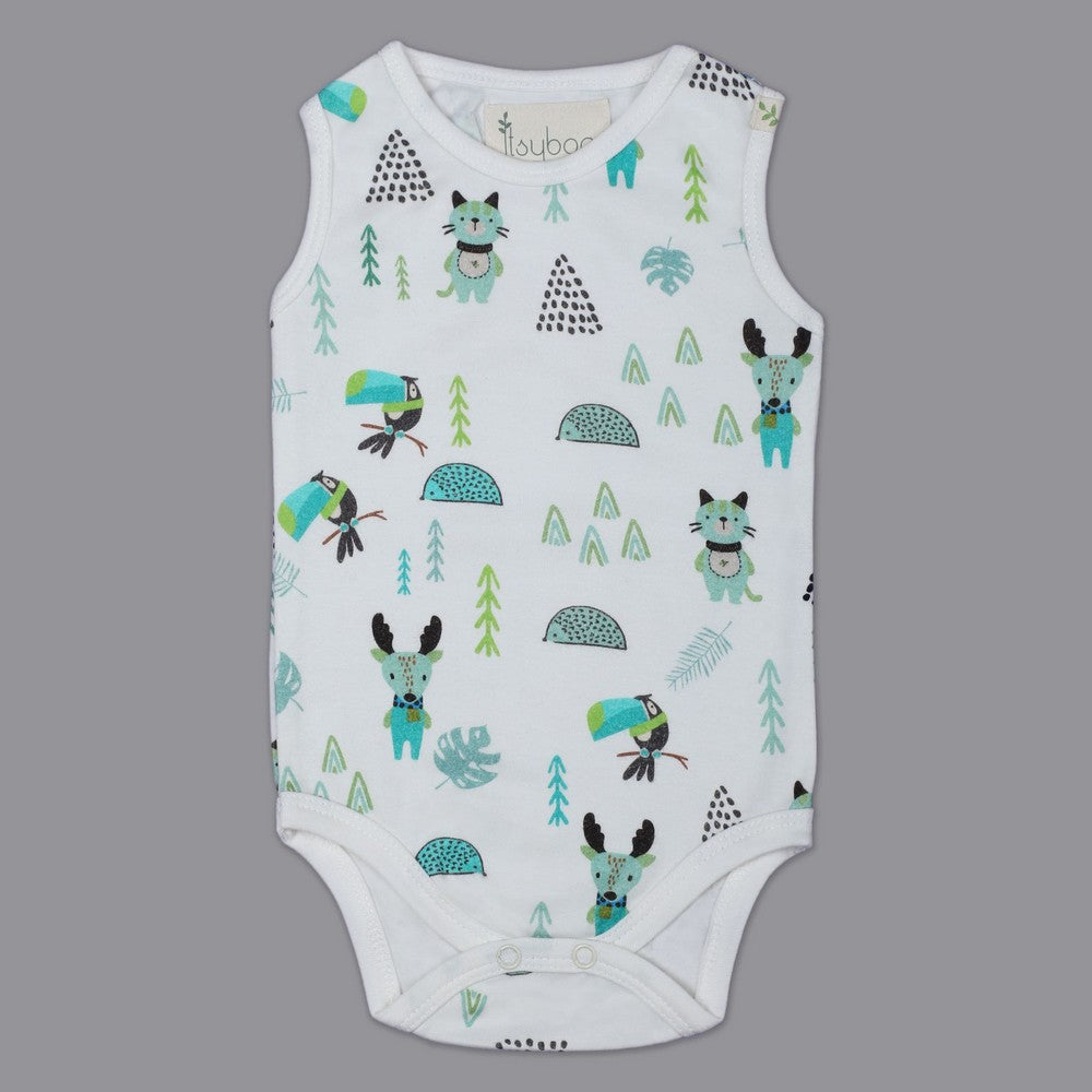White Forest Printed Sleeveless Onesie