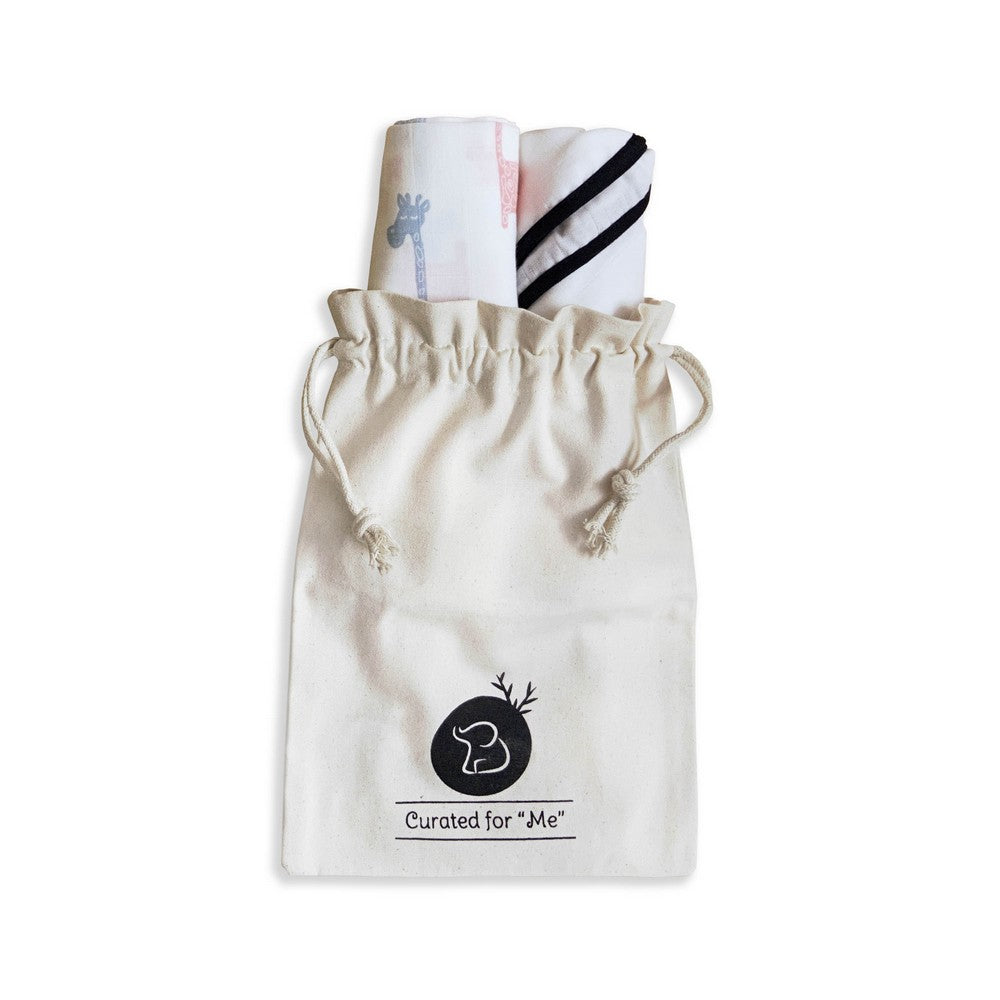 Giraffe & Classic White Design Muslin Swaddle Wrap- Pack Of 2