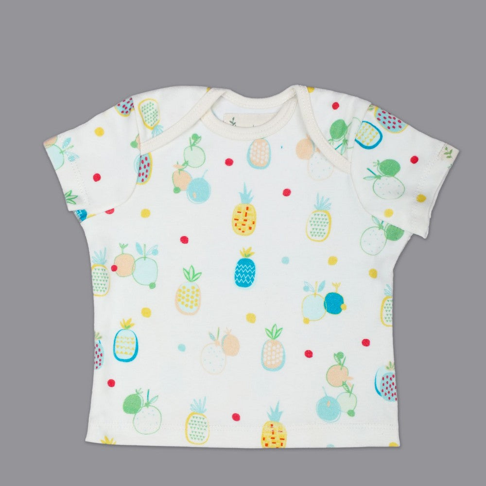 White Pineapple Printed Half Sleeves T-Shirt