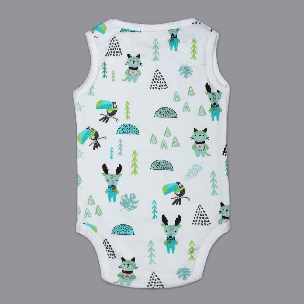 White Forest Printed Sleeveless Onesie