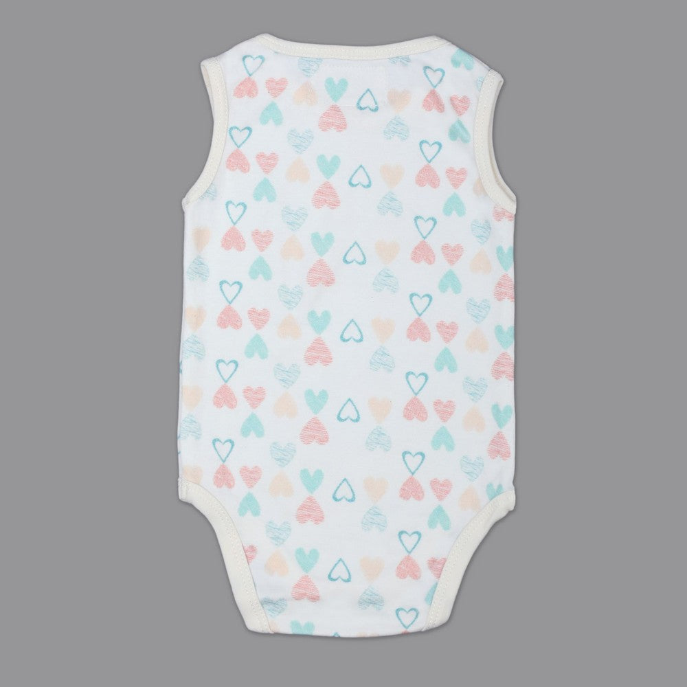 White Heart Printed Sleeveless Onesie