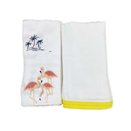 Flamingo & Classic White Design Muslin Swaddle Wrap- Pack Of 2