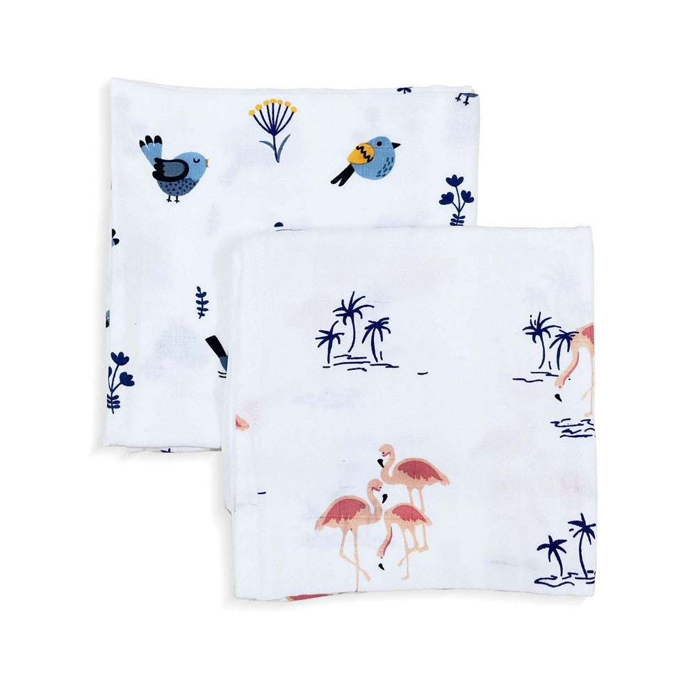 Bird & Flamingo Design Muslin Swaddle Wrap- Pack Of 2