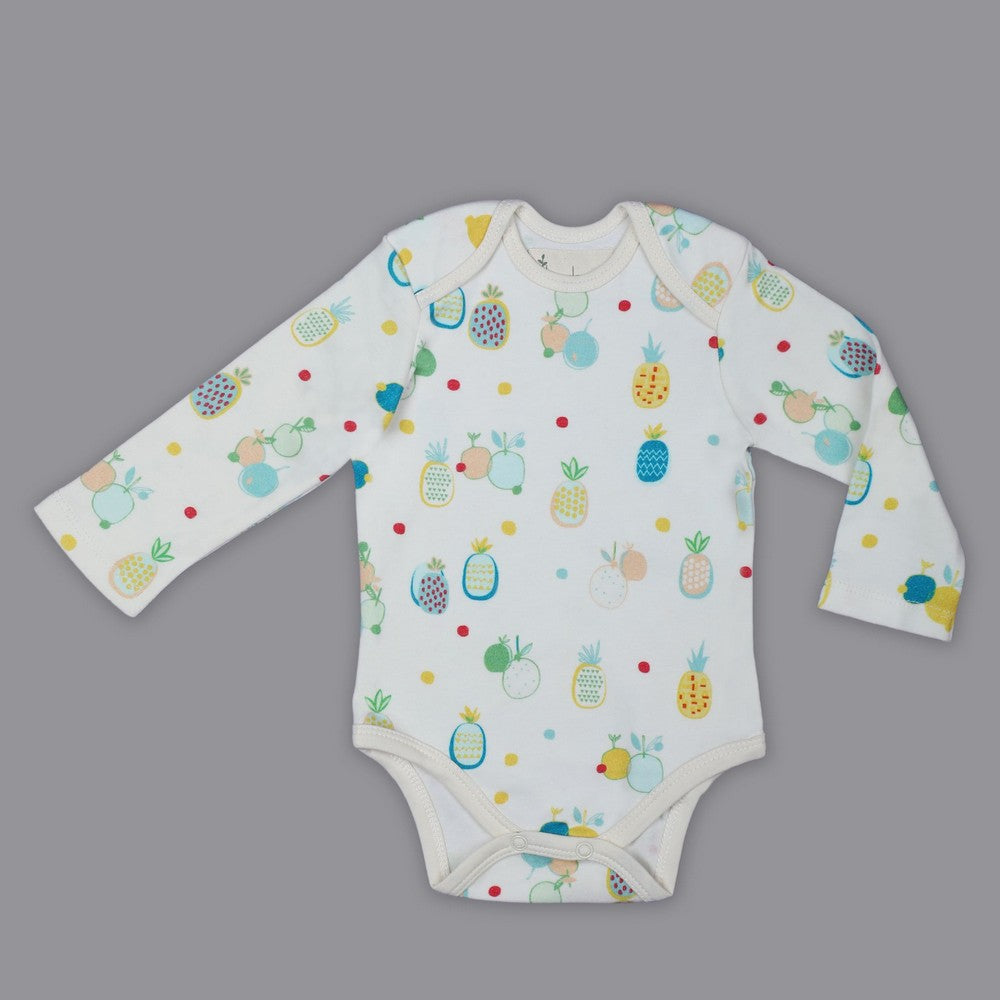 White Pineapple Printed Full Sleeve Onesie