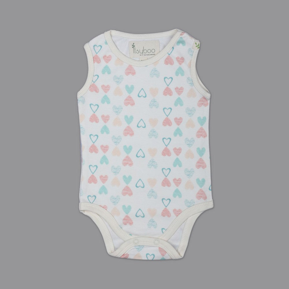 White Heart Printed Sleeveless Onesie