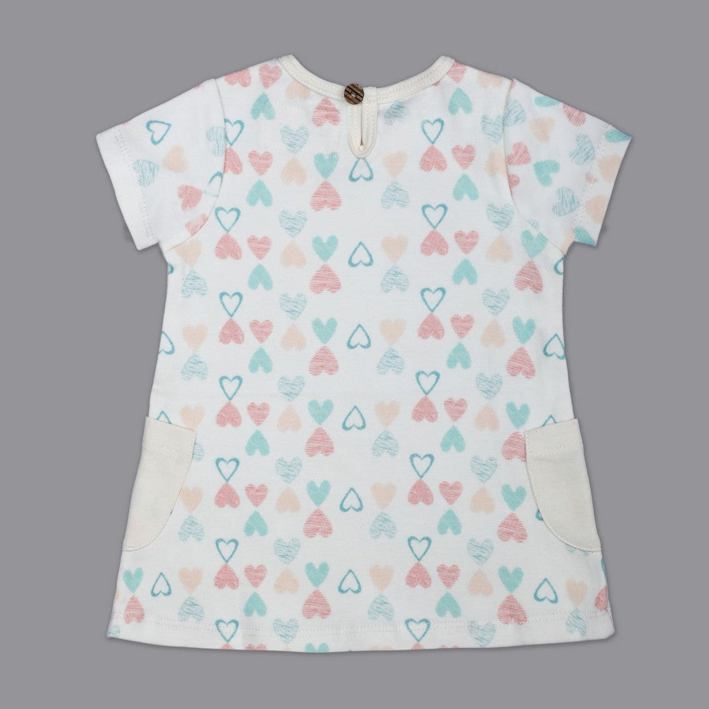 White Heart Printed Half Sleeves Dress
