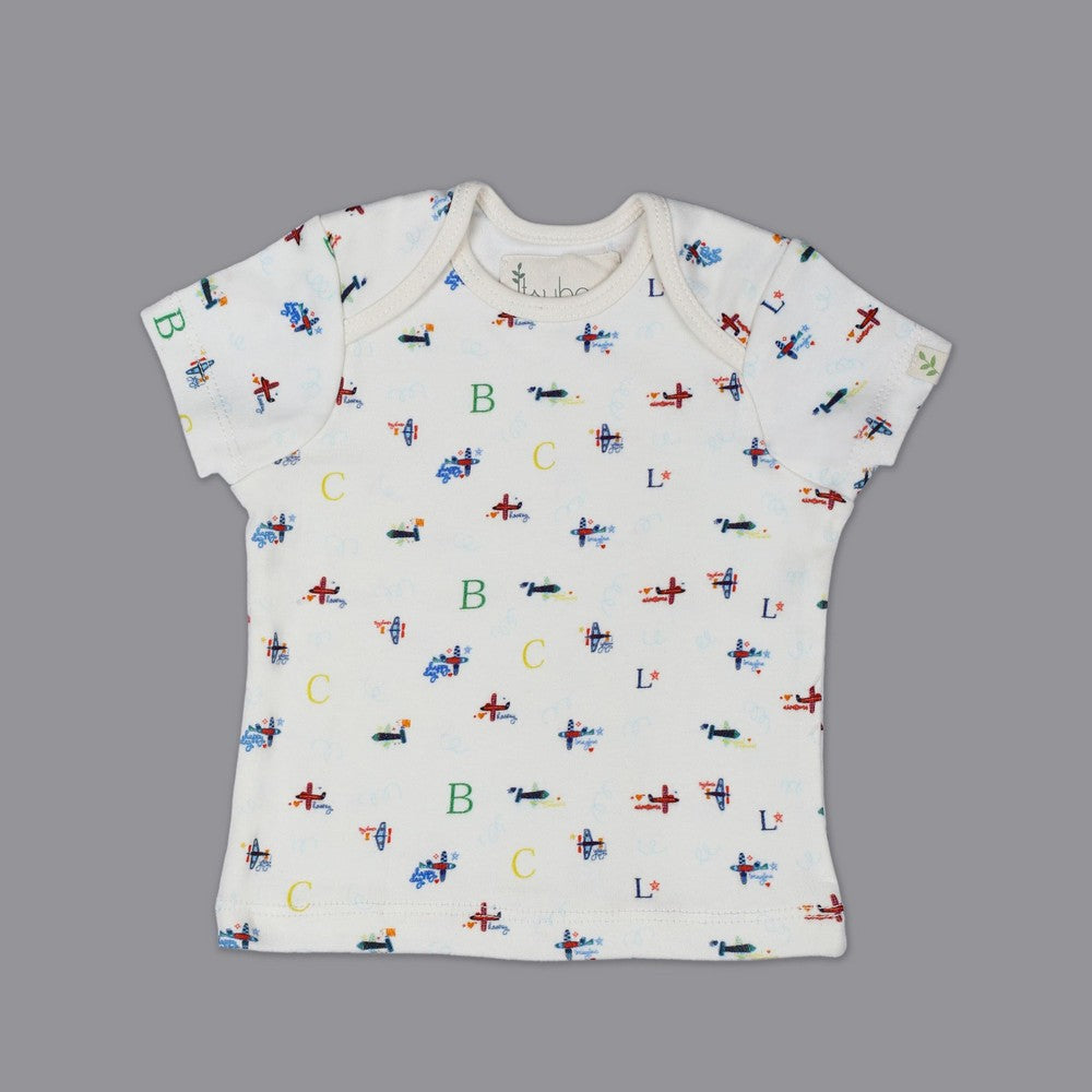 White Aeroplane Printed Half Sleeves T-Shirt