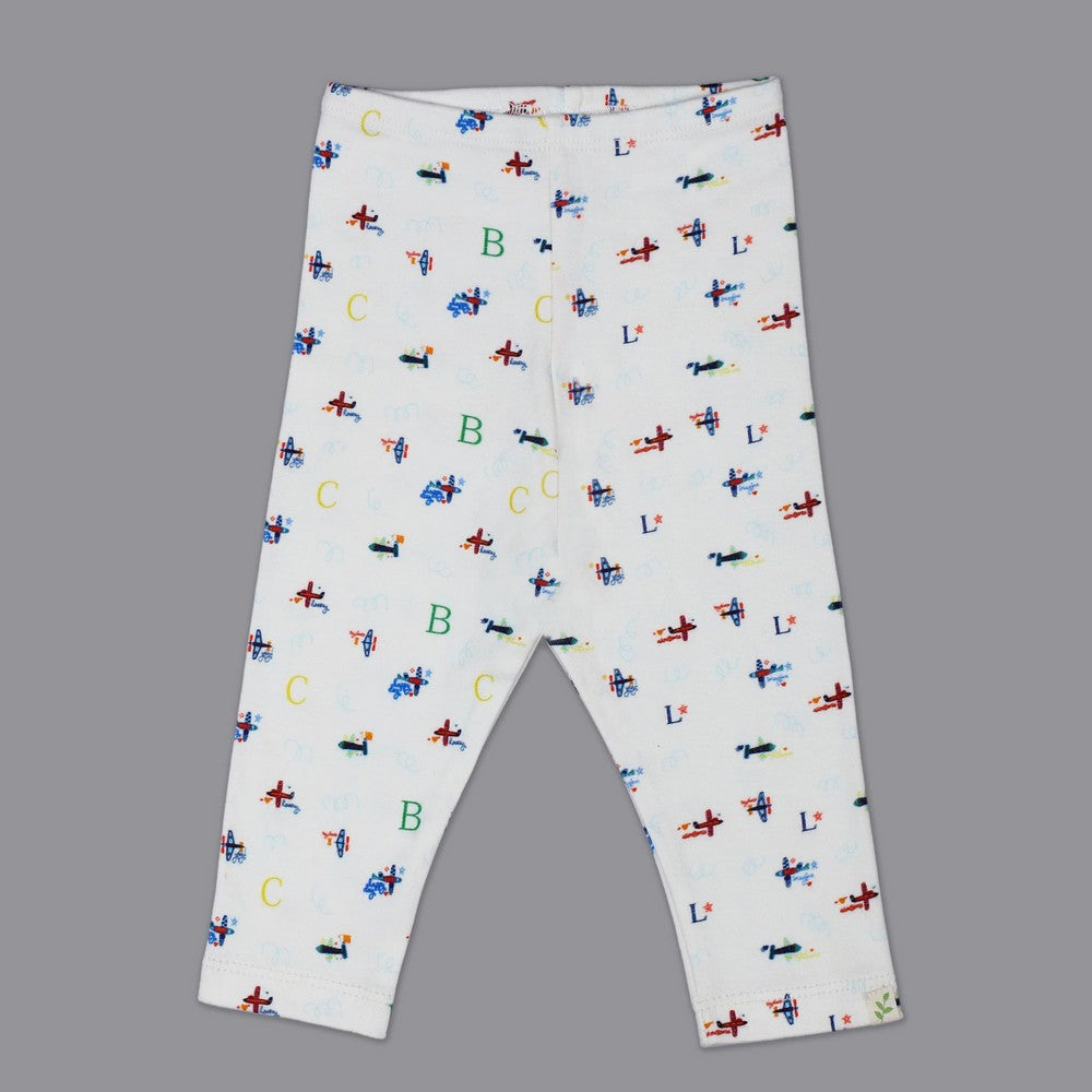 White Aeroplane Printed Leggings