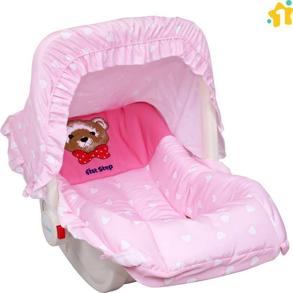Pink Heart Carry Cot With Back Storage