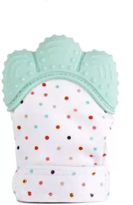 Sea Green Polka Dots Printed Mitten Glove Silicone Teether