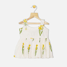 Load image into Gallery viewer, White Floral Peplum Kurta With Layered Sharara &amp; Yellow Frill Dupatta
