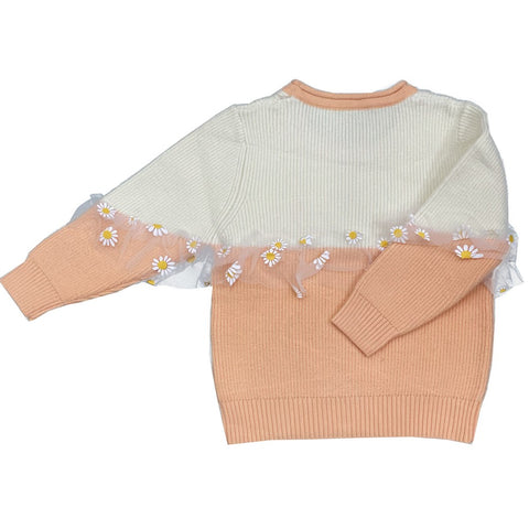 Cute Peach Daisy Print Woollen Sweater