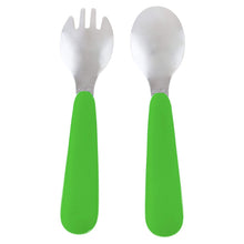 Load image into Gallery viewer, Green Zoo Print Stainless Steel Spoon &amp; Fork Set
