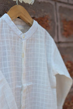 Load image into Gallery viewer, White Unisex Chinese Collar Handwoven Checks Shirt
