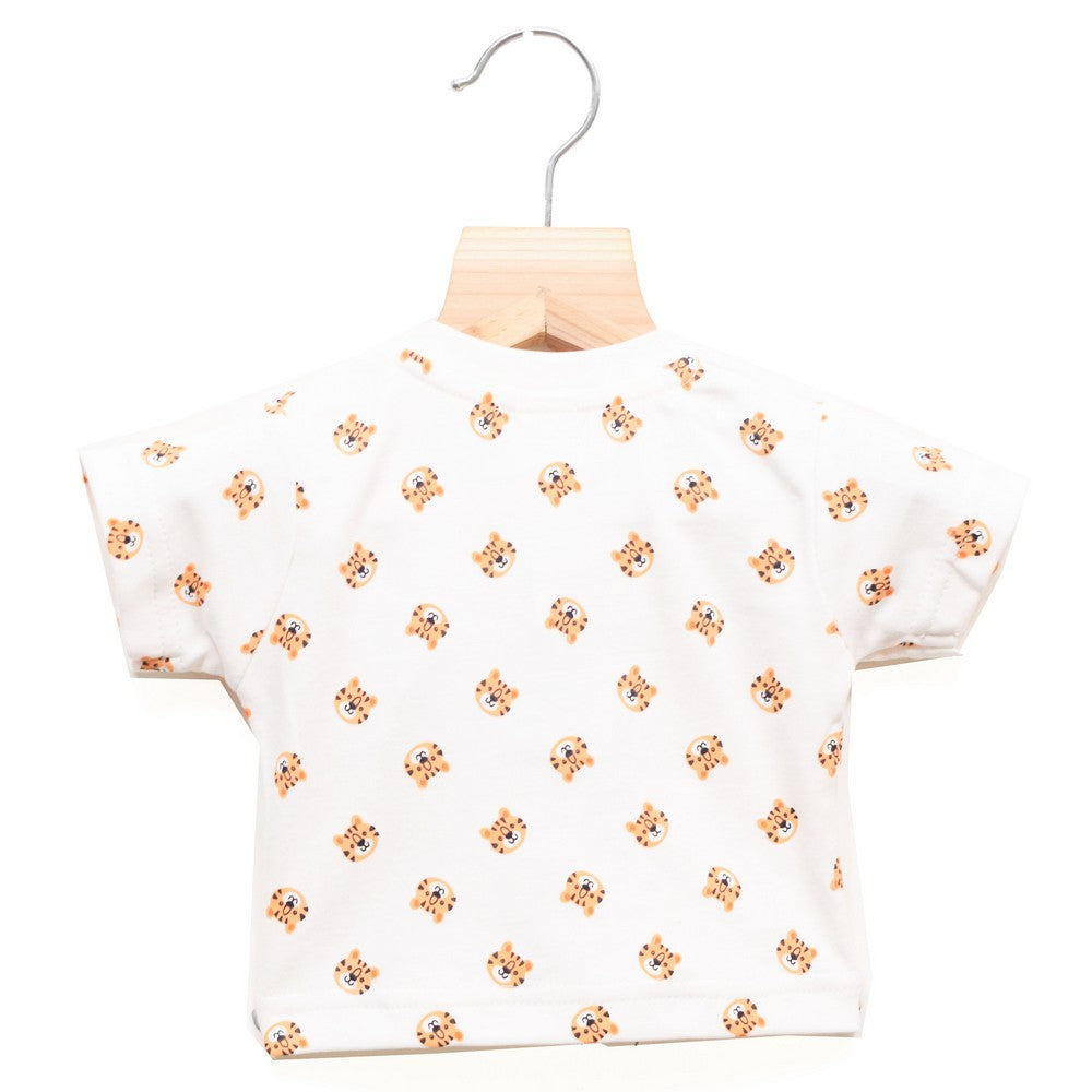 Pastel Orange Animal Printed Romper Set With White T-Shirt