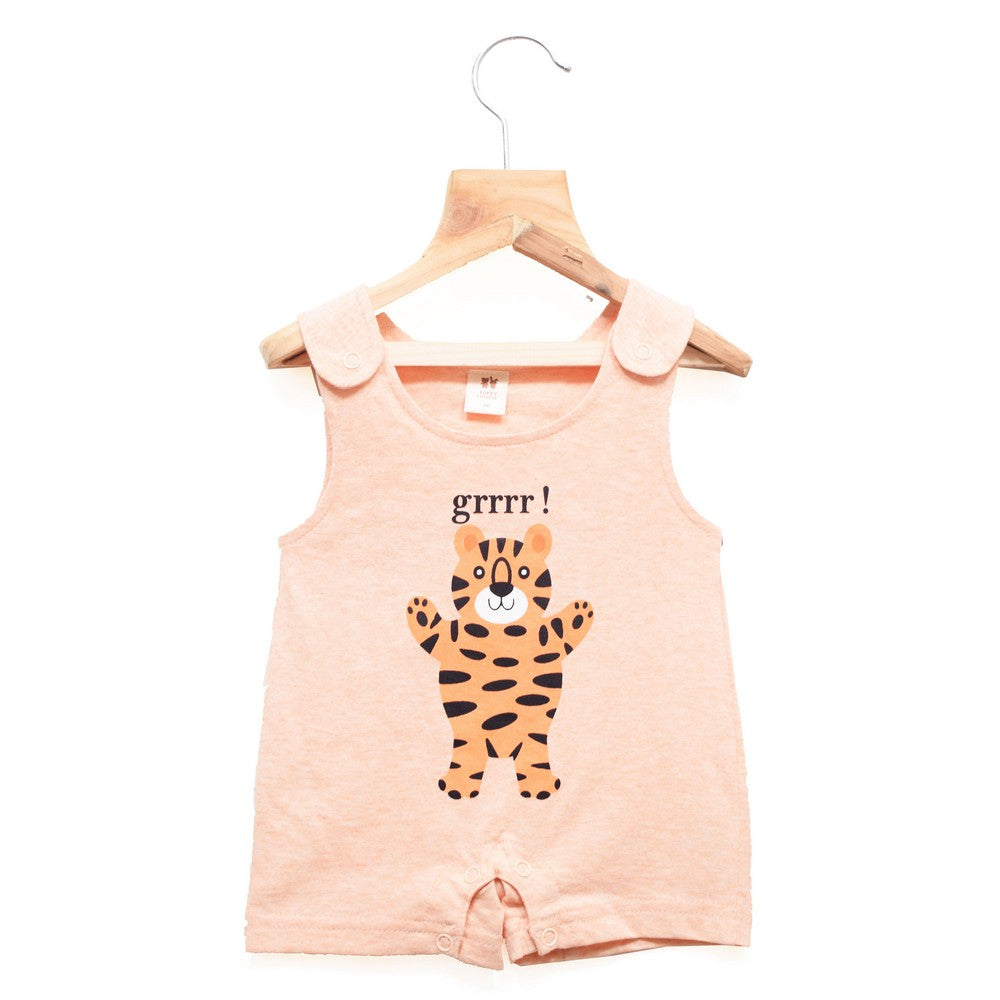 Pastel Orange Animal Printed Romper Set With White T-Shirt