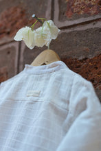 Load image into Gallery viewer, White Unisex Chinese Collar Handwoven Checks Shirt
