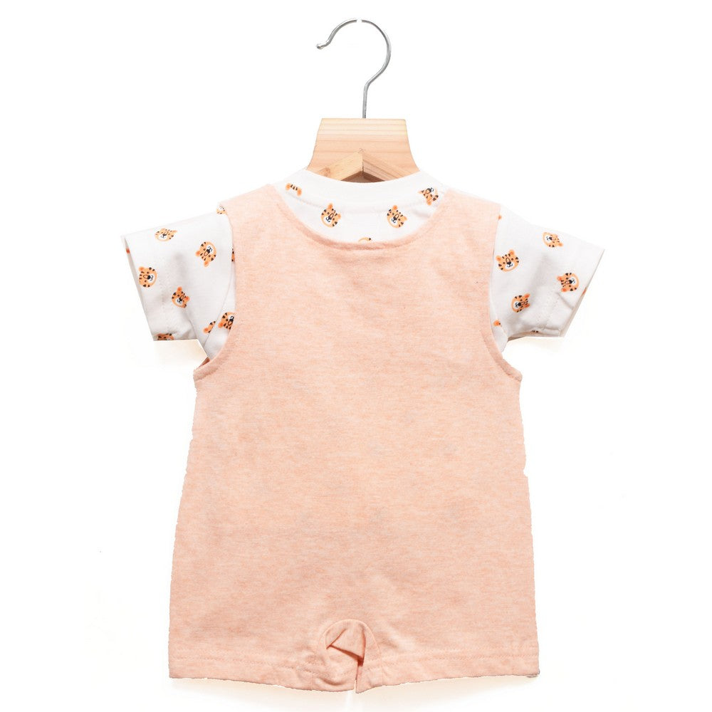 Pastel Orange Animal Printed Romper Set With White T-Shirt