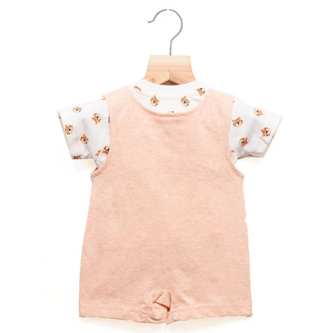 Pastel Orange Animal Printed Romper Set With White T-Shirt