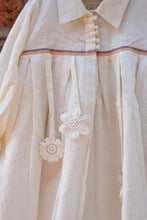 Load image into Gallery viewer, White Victorian Style Ruffled Sleeve Cotton Dress With Purple Gold Selvedge
