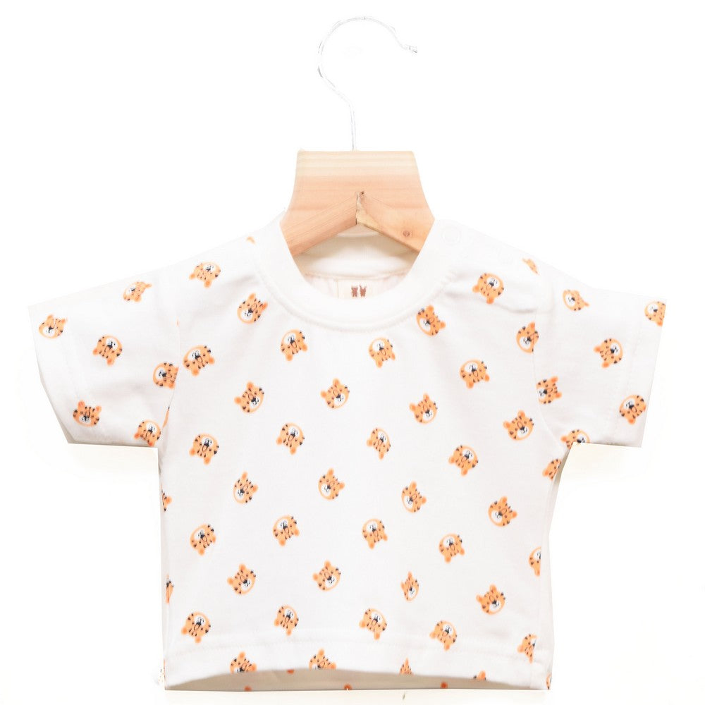 Pastel Orange Animal Printed Romper Set With White T-Shirt