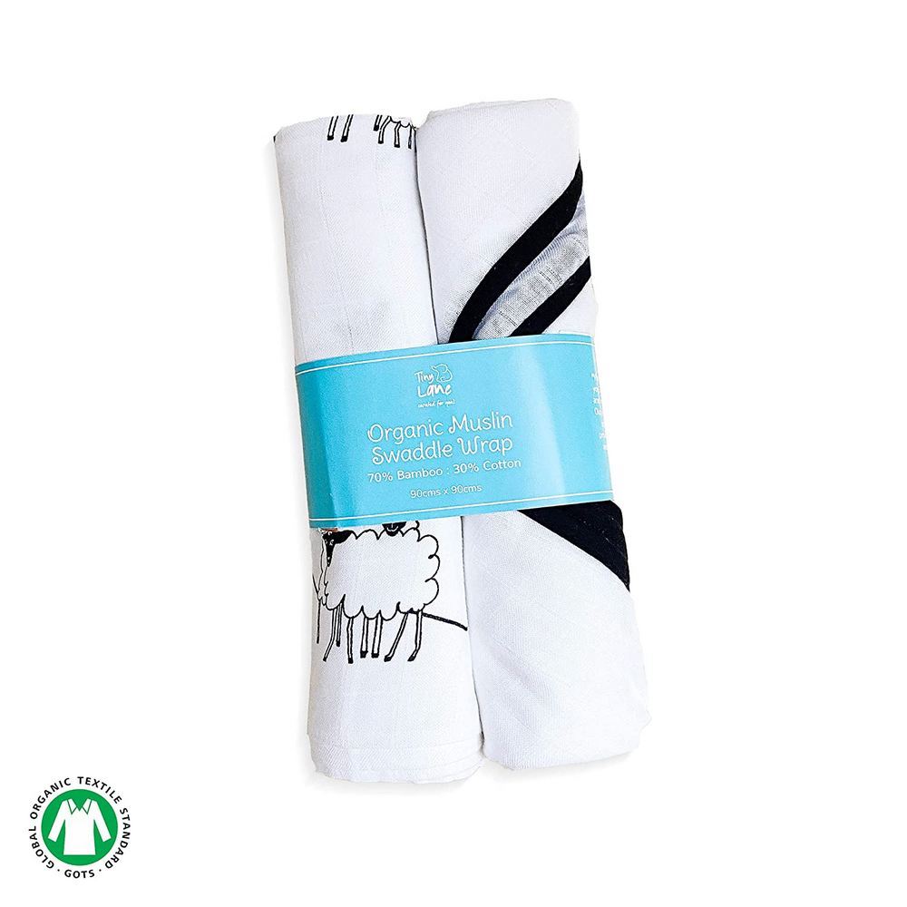 Sheep & Classic White Design Muslin Swaddle Wrap- Pack Of 2
