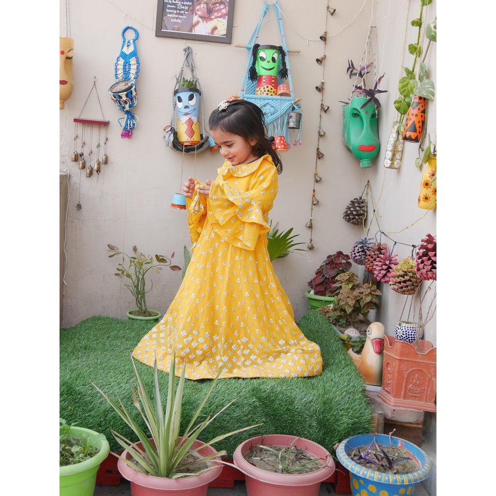 Yellow Sequince work Anarkali with attached Dupatta
